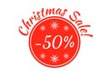 Christmas sale badge, tag or sticker. Xmas discount label. 50 percent price off. Promo banner and advertising design element. Royalty Free Stock Photo